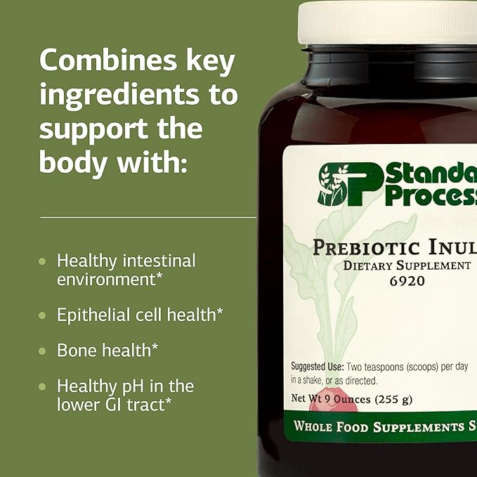Standard Process Prebiotic Inulin - Gut Health &amp Immune Support Supplement - Calcium &amp Magnesium for Bone Health - Good Source of Fiber - Non-Soy Non-Dairy Gluten-Free &amp Vegan - 9 oz (25