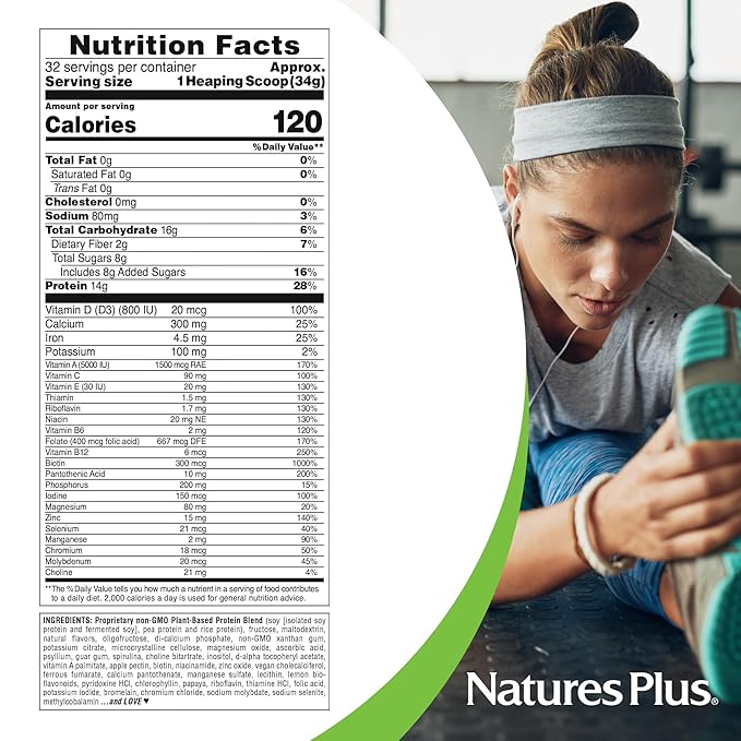 NaturesPlus SPIRU-TEIN Banana - 2.4 lbs - Plant-Based Protein Shake - Non-GMO Vegetarian Gluten Free - 32 Servings