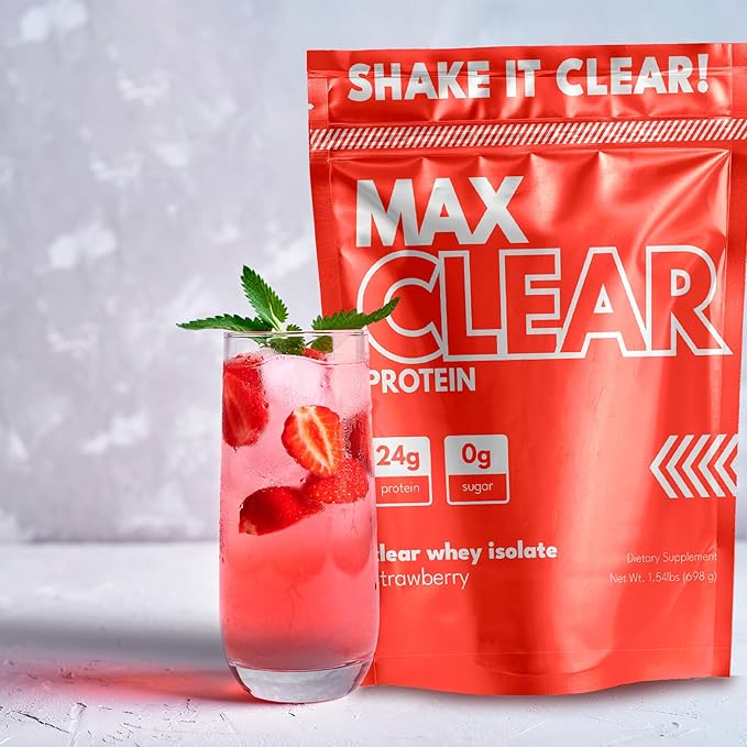 Max Clear Protein | 24g Protein | Clear Whey Isolate | Promotes Muscle Growth Strength and Recovery (Strawberry)