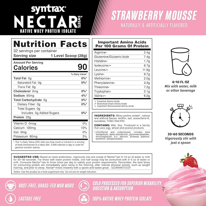Syntrax Nutrition Nectar Sweets Whey Protein Isolate Strawberry Mousse 2 lbs.