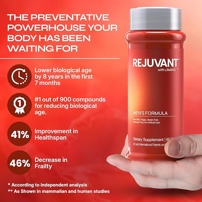 Rejuvant AKG Longevity Supplement 1000MG Ultra 98% Pure (Calcium Alpha-Ketoglutarate) New Formula Coated Tablets Patented Vitamin Rich Controlled Release Formula 60 Tablets