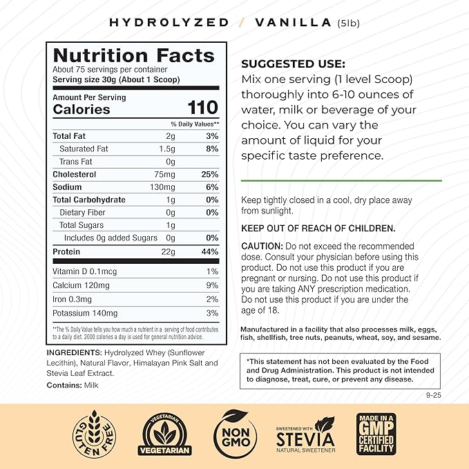 Muscle Feast Hydrolyzed Whey Protein Powder Grass Fed and All Natural Hormone-Free Hydro Whey Powder for Men and Women Gluten Free Non-GMO Delicious Hydrolyzed Protein Powder Vanilla 5lb