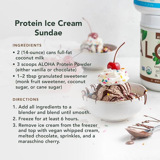 ALOHA Organic Plant Based Protein Powder Stevia Free Chocolate 19.6 oz 15 Servings