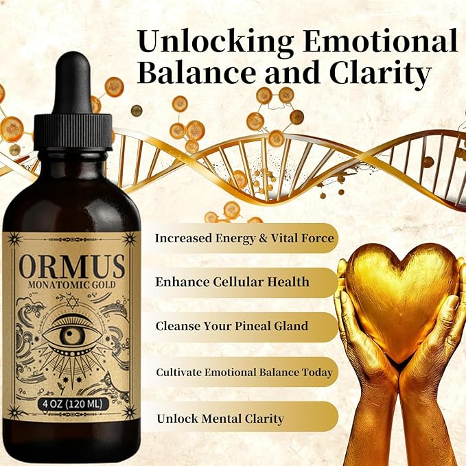 ORMUS Gold Oil PINEAL Gland - Liquid Gold Organic Enhance Cellular Health Increased Energy &amp Vital Force Cleanse Your pineal Gland | 4oz
