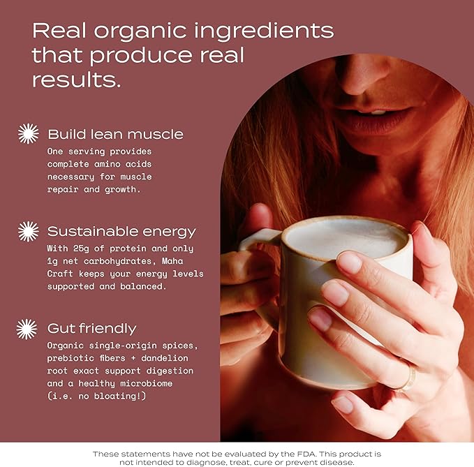 Plant-Based Protein Powder – Vanilla Spice 25g Organic Vegan Protein Prebiotic Fiber Easy to Digest No Gums Enjoy Warm