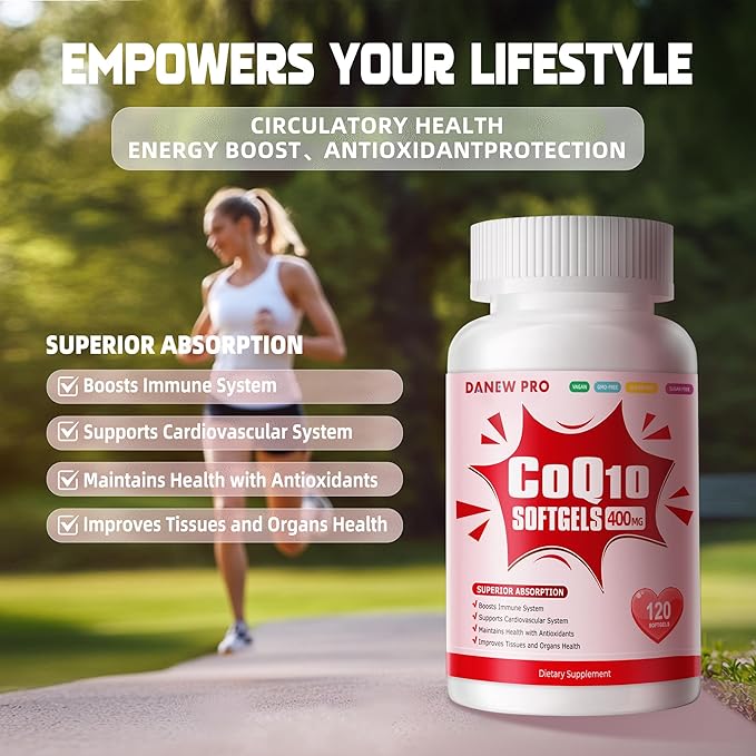 CoQ10-400mg-Softgels with PQQ BioPerine &amp Omega-3 Coenzyme Q10(Ubiquinone) Supplement for High-Absorption Powerful-Antioxidant Support Heart &amp Energy-Production 120 Servings