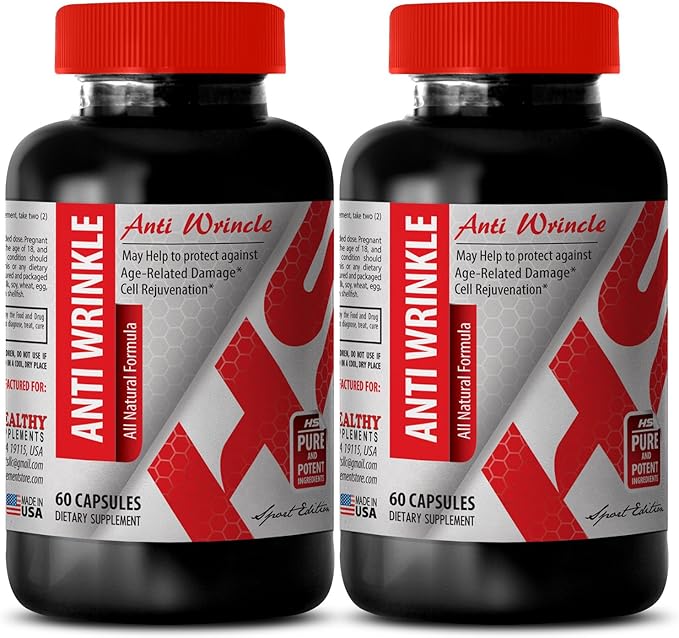 Anti-Wrinkle Supplement - Skin Care with Collagen and Aloe Vera Hyaluronic Acid Moisture Aloe Vera and Turmeric Anti-Wrinkle Grape Seed Resveratrol Glow Green Tea Infusion Turmeric 2Bot