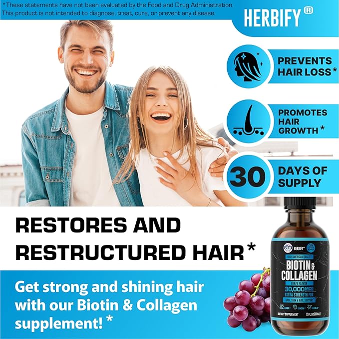 HERBIFY Bundle - Lions Mane Drops &amp Biotin and Collagen - Brain Hair Skin &amp Nails Support