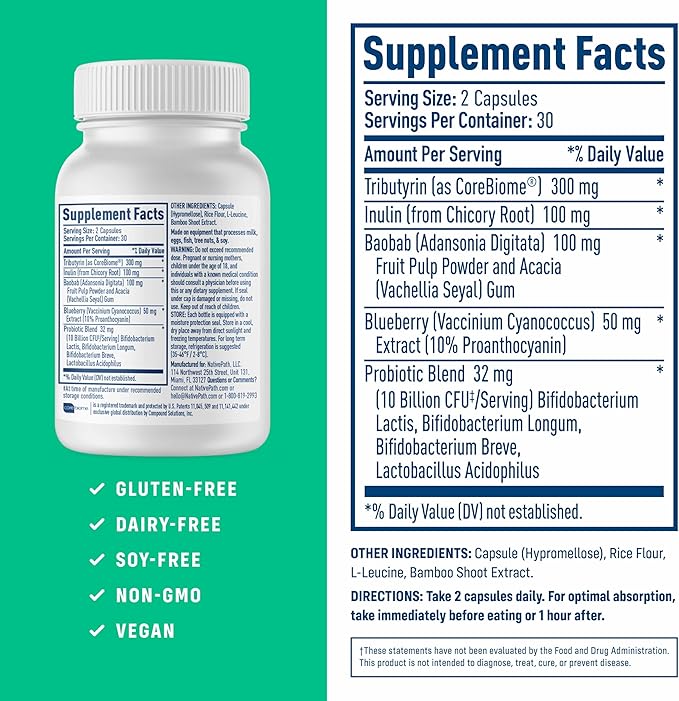 NativePath Complete Synbiotic - Pre Pro &amp Postbiotic 3-in-1 for Gut Health &amp Digestive Support - 10 Billion CFU 30 Servings