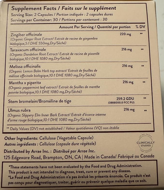 Arrae Fast-Acting Bloating Relief Digestive Enzymes All Natural Bloat Gas &amp Indigestion Relief Capsules 60 Count