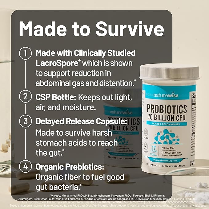 NatureWise [1] Probiotics 70 Billion CFU + Organic Prebiotics - 30 Capsules[1-Month Supply] + [1] Ashwagandha for Stress + GABA &amp L-Theanine - 60 Capsules[30-Day Supply]