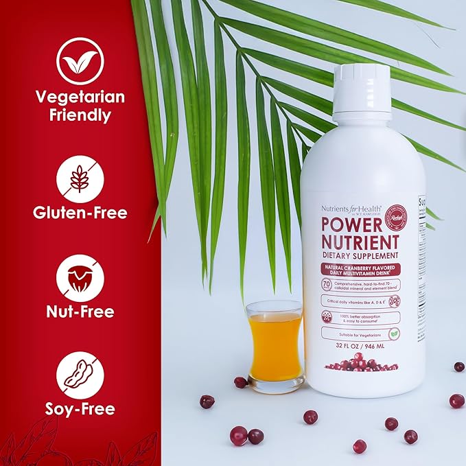Rawleigh Power Nutrient: 32 fl oz for 1 Month - Cranberry Flavor Daily Multivitamin Liquid Supplement for Men Women with VIT. A - zinc &amp 70 Colloidal Trace Minerals Vegetarian-Friendly GMO Fre