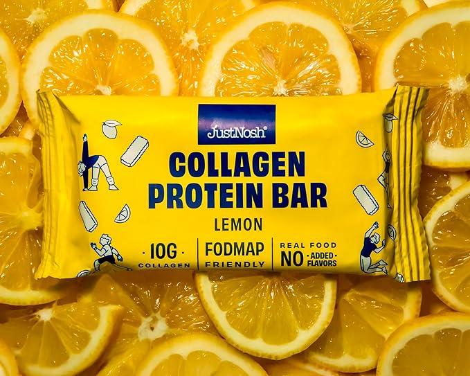 JUSTNOSH Lemon Collagen Protein Bars – 13g Protein 10g Collagen | Gluten &amp Dairy Free Low FODMAP Seed Oil Free (12 Pack)