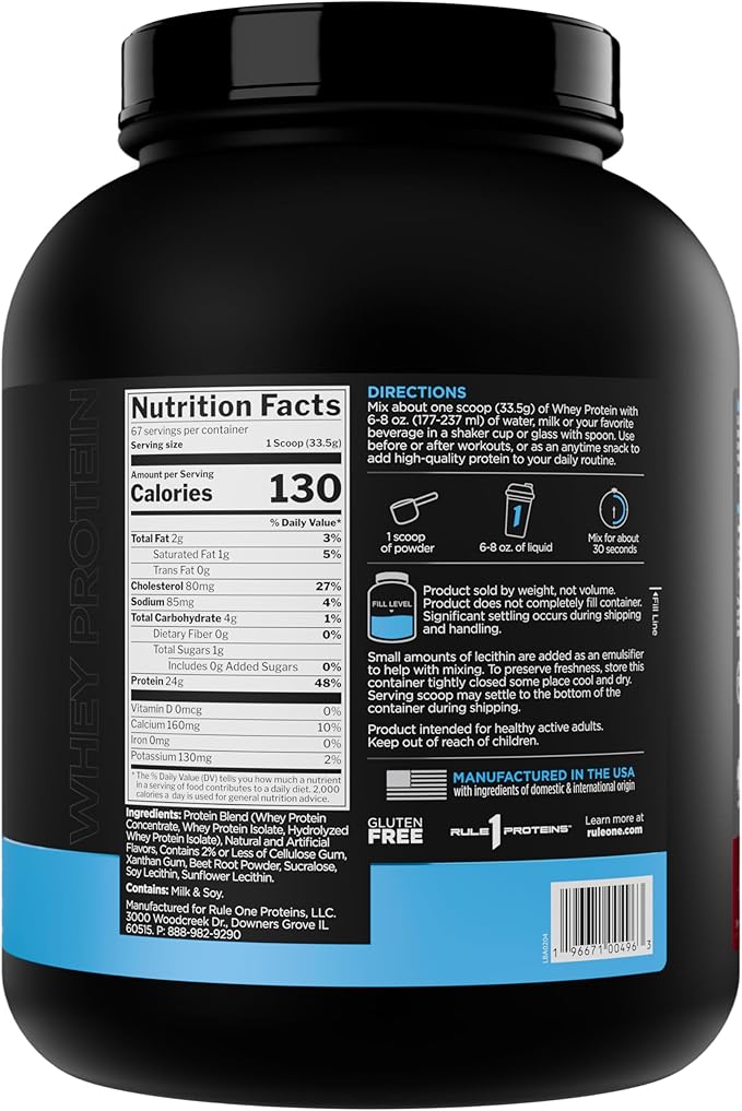 Rule 1 Whey Protein – 24g Fast-Acting Protein from All-Whey Sources with Naturally Occurring EAAs &amp BCAAs for Workout Recovery or Anytime Use (5 Pounds* Strawberries &amp Crème)