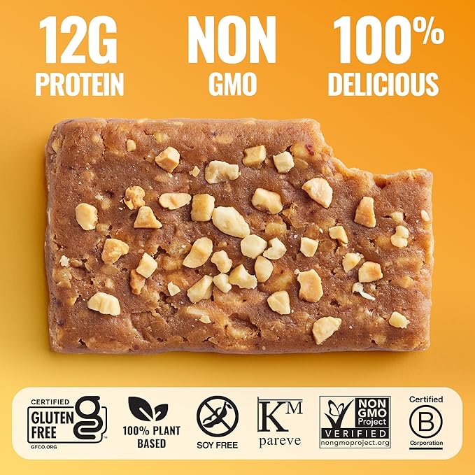 The GFB Peanut Butter Protein Bars - Gluten Free Plant Based Non GMO Sustainably Made – Ridiculously Tasty Healthy Vegan Nutrition Snack Protein Bars 2.05 oz (12 Count)