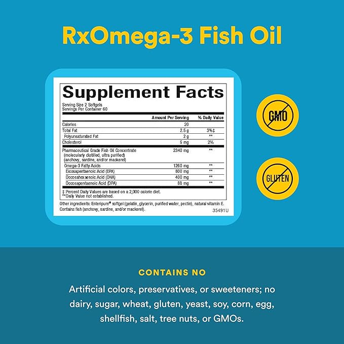 Natural Factors RxOmega-3 Fish Oil Pharmaceutical Grade 1260 mg Omega-3 Per Serving No Fishy Aftertaste 240 Count (Pack of 1)