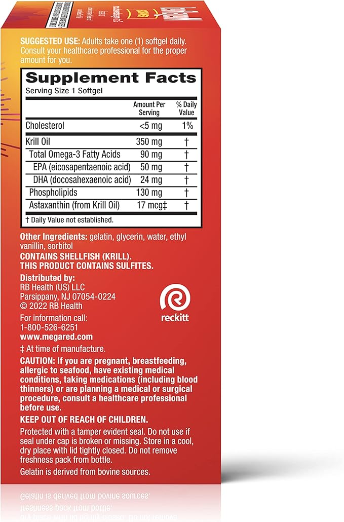 MegaRed - Omega-3 Krill Oil 350mg Softgels (130 Count in A Bottle) EPA &amp DHA Omega-3 Fatty Acids with No Fishy Aftertaste Unlike Fish Oil Contains Antioxidant Astaxanthin