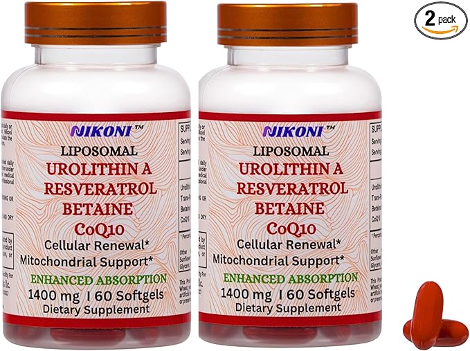 Nikoni Liposomal Urolithin-A Supplement 1400mg Supports Healthy Aging Cellular Renewal &amp Muscle Health- 120 Softgels