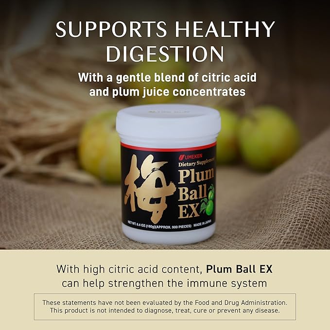 Umeken Plum Ball EX Concentrated Extract with Antioxidants Citric Acid and Mumefural Daily Supplement Japanese Green Plum Extract 3 Month Supply 6.4oz 180g Bottle Pack of 1