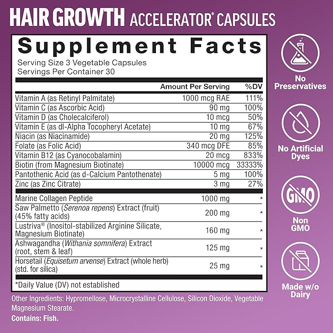 Force Factor Hair Growth Accelerator Multivitamin for Women &amp Men with Lustriva Biotin Horsetail &amp Vitamins A B12 C D &amp E for Thicker Hair Healthier Skin &amp Nails + Indole 3 Carb