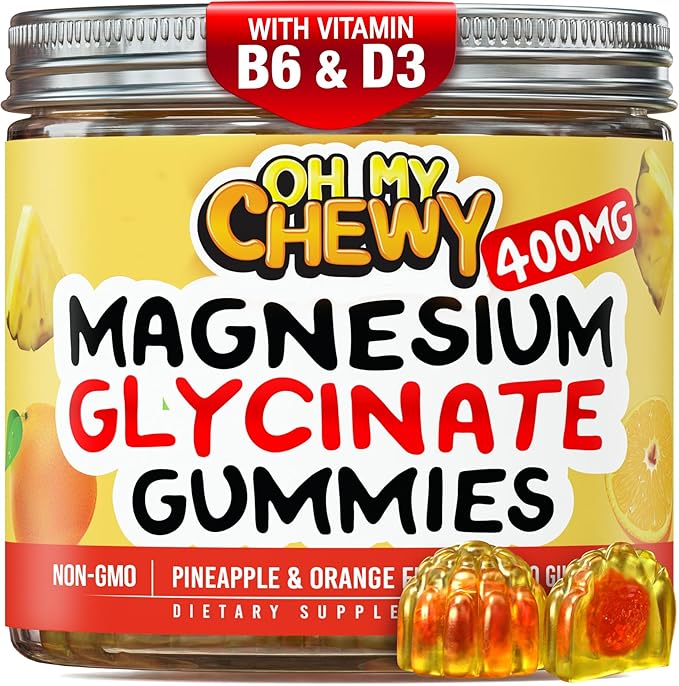 Center-Filled Magnesium Glycinate Gummies 400MG - High Absorption for Kids Teens &amp Adults - Supplement for Sleep Calm &amp Muscle Relaxation with B6 &amp D3 - Gluten Free &amp Vegan Friendly
