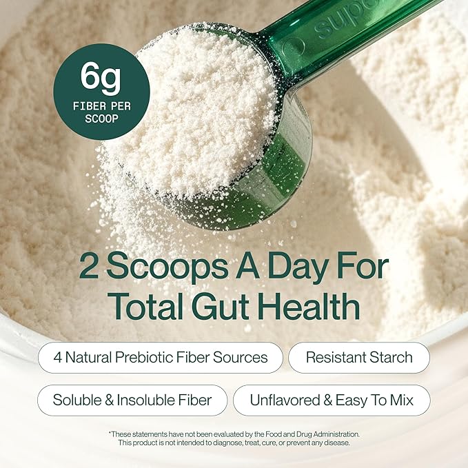 Supergut Foundational Daily Fiber Powder Sugar Free &amp Vegan Prebiotic Fiber Blend for Gut Health &amp Digestive Support Supplement for Men &amp Women with Solnul &amp Sunfiber Unflavored 20