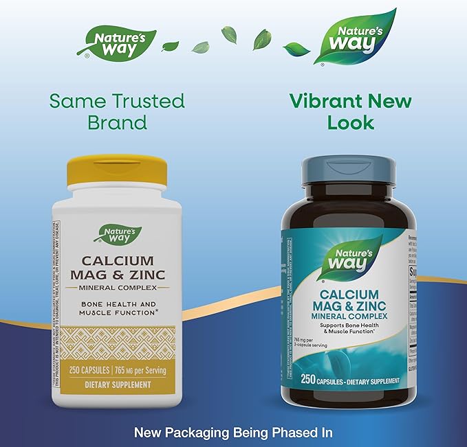 Nature's Way Calcium Magnesium &amp Zinc Mineral Complex Supports Bone Health &amp Muscle Function* Immune Support* 250 Capsules (Packaging May Vary) - 2 Pack
