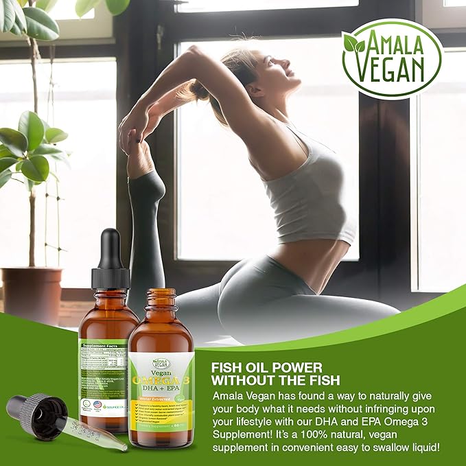 Potent &amp Organic Vegan Omega 3 Liquid Supplement: Better Than Fish Oil! Plant Based Water Extracted Algae Oil- DHA EPA DPA Fatty Acids- Non GMO- Supports Immune Heart Brain &amp Joint Health-60