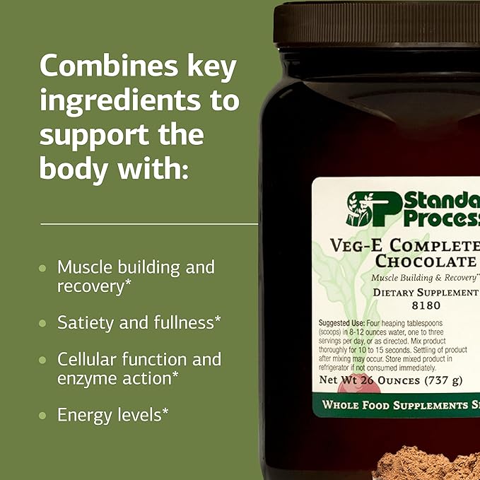 Standard Process Veg-E Complete Pro - Organic Plant-Based Protein Powder for Muscle Building &amp Recovery - Supports Hair Skin &amp Nails - Vegan &amp Gluten-Free - Chocolate 18 Servings