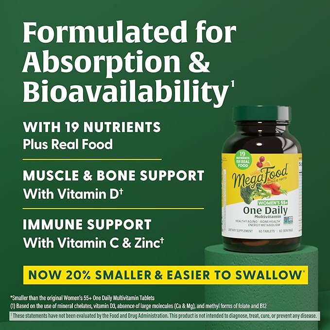 MegaFood Women's 55+ One Daily Multivitamin (90 Tablets) &amp Magtein Magnesium LThreonate (90 Capsules) Bundle - Supports Bones Energy &amp Immune System - Cognitive Support - Gluten Free &amp Ve