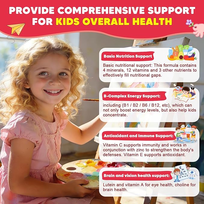 Sugar Free Calcium Multivitamin Gummies for Kids with Methyl B12 &amp Methylfolate Calcium Vitamins C D A B1 B2 B6 Biotin Magnesium Zinc with Nutritional Immune Bone Support 60 Ct