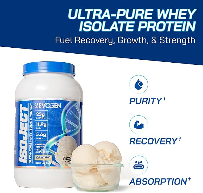 Evogen Isoject - Whey Protein Isolate | Ultra-Pure Whey Protein Powder with Ignitor Enzymes BCAAs and EAAs | Enhanced Absorption &amp Recovery | Vanilla | 25 Servings