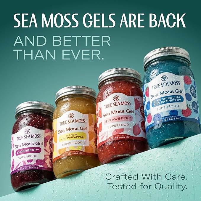 TrueSeaMoss Sea Moss Gel – Made in USA – Wildcrafted Seamoss Fruits &amp Jarred Vegetables – Blue Spirulina Pack of 2 (Labels may Vary)