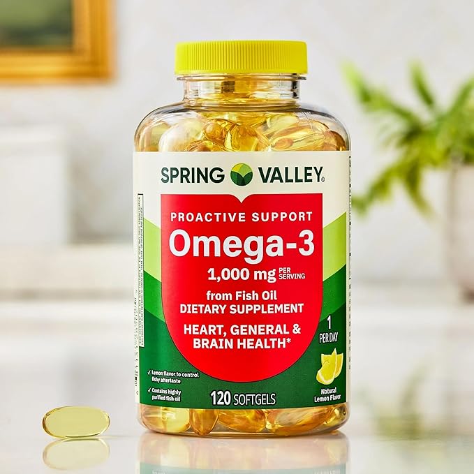 Spring Valley Omega-3 Soft Gels 1000mg Natural Lemon Flavor 120 Count – Supports Heart Brain &amp Immune Health