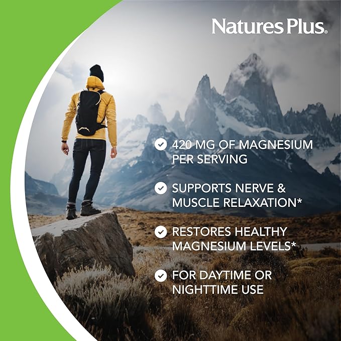 NaturesPlus KalmAssure Magnesium 420 mg - 90 Vegan Capsules Pack of 2 - Supports Nerve &amp Muscle Relaxation - Non-GMO Gluten Free - 60 Total Servings