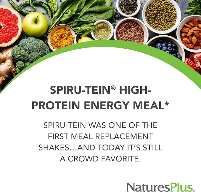 NaturesPlus SPIRU-TEIN Vanilla - 2.12 lbs Pack of 3 - Spirulina Protein Powder - Vitamins &amp Minerals for Energy - Vegetarian Gluten Free - 96 Total Servings