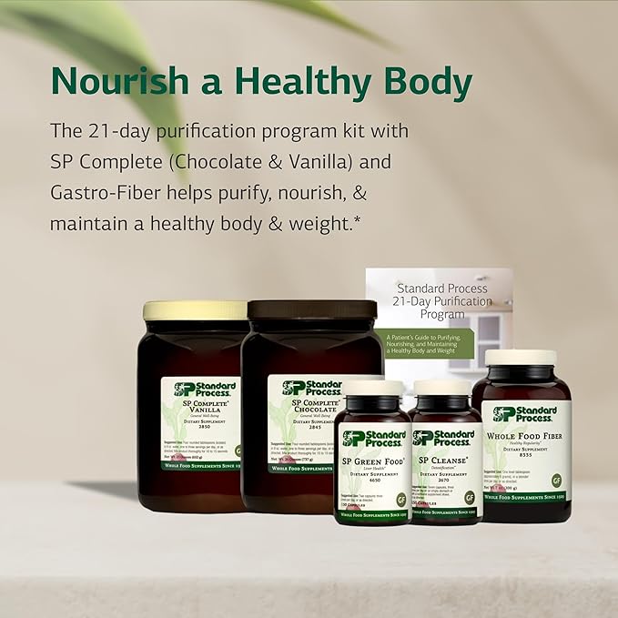 Standard Process Purification Product Kit with SP Complete Chocolate SP Complete Vanilla &amp Whole Food Fiber - Detox Cleanse - Whole Food-Based Non-Soy Gluten-Free &amp Vegetarian - 21-Day Supp