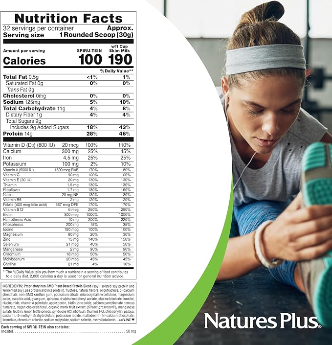 NaturesPlus SPIRU-TEIN Vanilla - 2.12 lbs Pack of 3 - Spirulina Protein Powder - Vitamins &amp Minerals for Energy - Vegetarian Gluten Free - 96 Total Servings