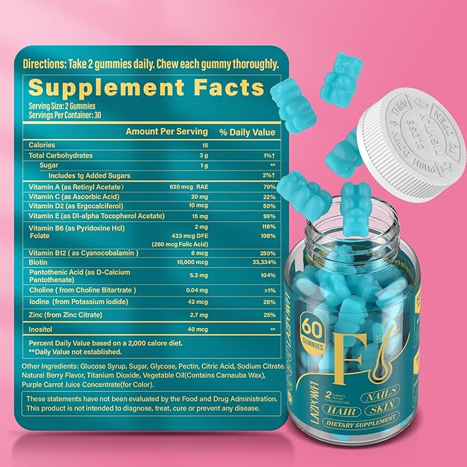 Biotin Gummies -Hair Skin and Nails Vitamins for Men &amp Women Vegan Vitamin B7 Supports Hair Growth and Stronger Nails60 Day Supply - Blueberry-2 Pack