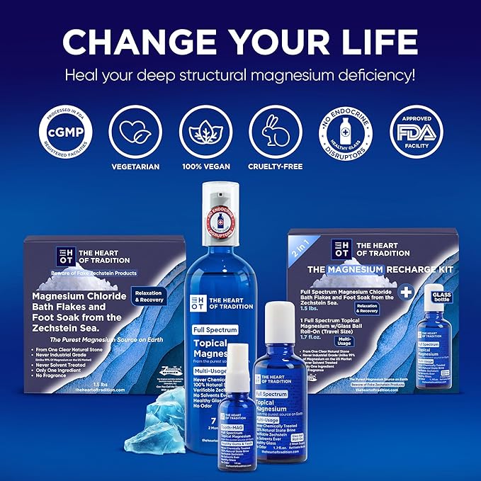 Topical Magnesium Oil Spray Glass Bottle from Ancient Zechstein Sea and Trace Mineral 7 floz - Transdermal Pure Magnesium Spray Oil for Feet Muscle Relaxation Leg Cramps Sleep and Overall Health