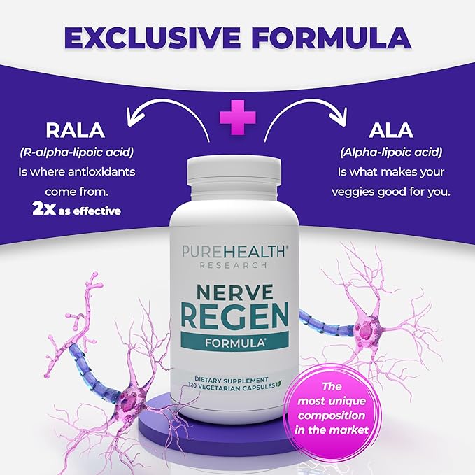 PUREHEALTH RESEARCH Nerve Regen Formula - Nerve Renew for Numbness Tingling and Burning with R Alpha Lipoic Acid Benfotiamine 300mg &amp Passion Flower Extract - Ala Nerve Support Supplement 6 Bot
