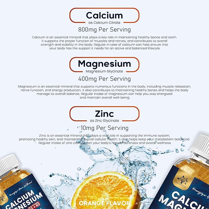 (2 Pack) Calcium Magnesium Zinc Gummies with Vitamin D3 K2 B12 &amp B6 for Adults Sugar Free Magnesium Glycinate with Potassium Sea Moss Supplement Calcium Citrate for Bone Mood &amp Sleep Suppo