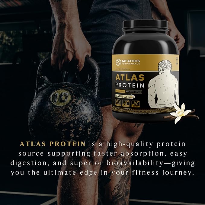 Atlas Vanilla Protein Powder | Goat Milk Whey with Casein Protein | 22 g Protein per Serving | Vanilla | 28 Servings