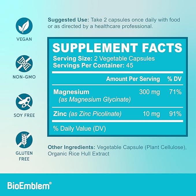BioEmblem Magnesium Glycinate with Zinc and Vitamin D3 K2