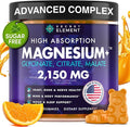 Magnesium Glycinate 2150MG Gummies for Women and Men High Absorption Magnesium Glycinate Citrate Malate Gummies for Adults &amp Kids Sleep Support Sugar Free Vegan 60 Chews Orange