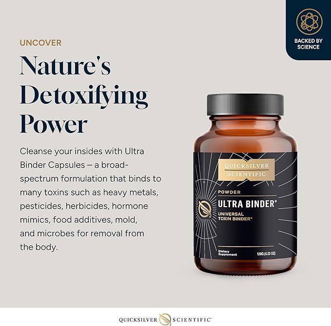 Quicksilver Scientific Ultra Binder Powder - Multi Binder with Bentonite Clay Zeolite Detox &amp Charcoal - Supplement for Gut Support &amp The Body's Toxin Removal Process (120g)