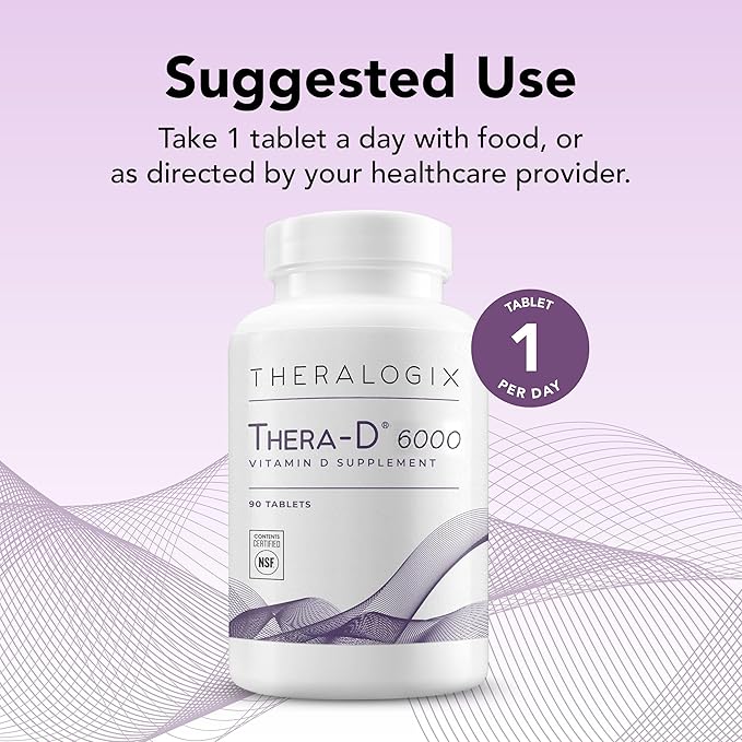 Theralogix Thera-D 6000 Vitamin D Supplement - 6000 IU (150 mcg) Vitamin D3 Tablets - 90-Day Supply - Immune Support Supplement for Women &amp Men - Aids Bone &amp Heart Health - NSF Certified - 90