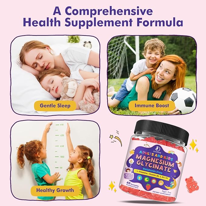 Magnesium Glycinate Gummies for Kids 4+ &amp Adults- Melatonin Free Sleep Aid Magnesium Glycinate 150/300 mg Supplements for Calm &amp Relaxation Support Sugar Free Strawberry Flavor 120 Ct