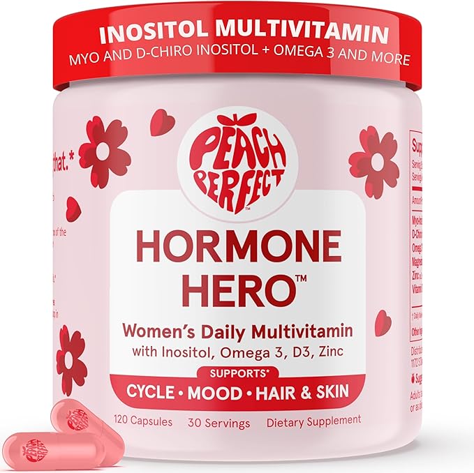 Peach Perfect Inositol Multivitamin – Myo-Inositol &amp D-Chiro 40:1 Blend Omega-3 Vitamin D3 Magnesium Zinc – Supports Women’s Health Mood Energy Supplement – 30 SVG
