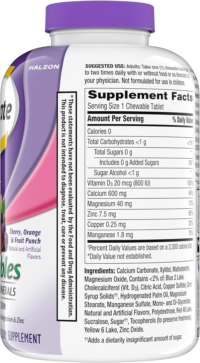 Caltrate Chewables 600 +D3 Plus Minerals Calcium and Vitamin D Sugar Free Cherry Orange and Fruit Punch 155 count